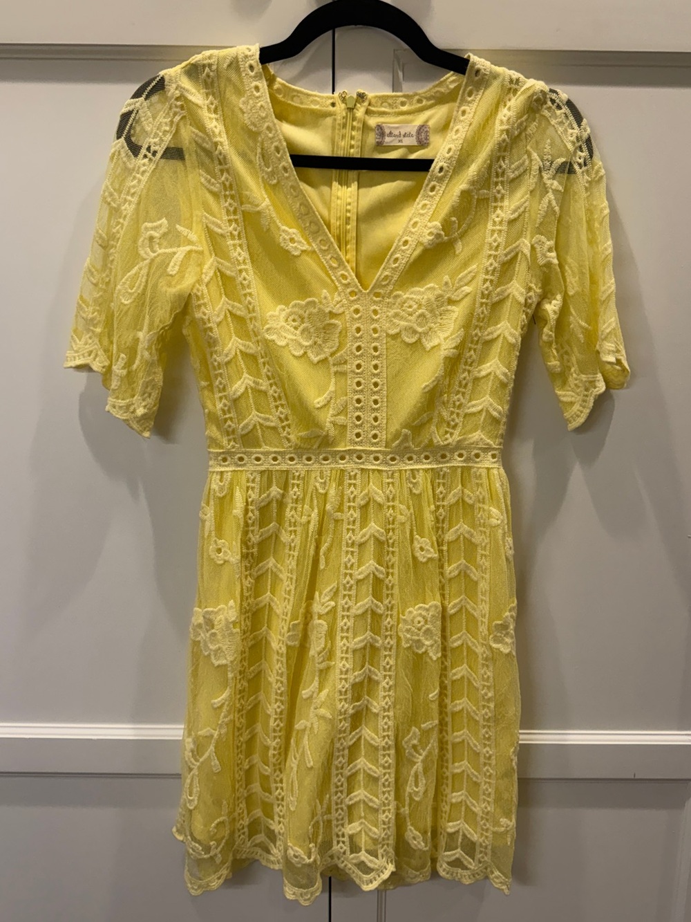 Altar’d State Yellow lace Overlay Fit and Flare Dress Size XS